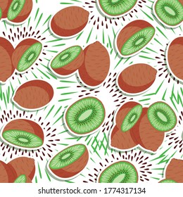 KIWI PATTERN WITH SEEDS ON WHITE BACKGROUND