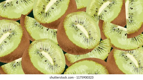 Kiwi pattern Vector realistic. Detailed 3d illustration fruits banners