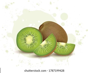 kiwi and kiwi pieces vector illustration on white background