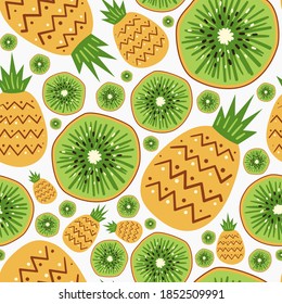 Kiwi and pineapple vector flat pattern can use for menu, web, print, wrapping, package, backdrop