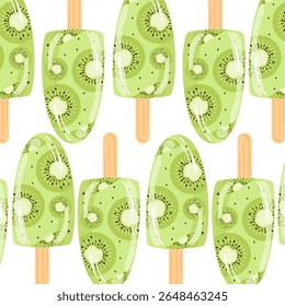 Kiwi popsicle padrão sem costura. Ilustração de sorvete. Pode ser usado para papel de parede, adesivo, papel de embrulho, tecido de moda e quarto de decoração infantil