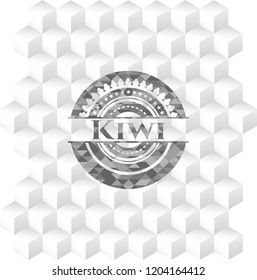 Kiwi realistic grey emblem with cube white background