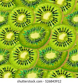 Kiwi seamless pattern. Seamless background consisting of a realistic slice of Kiwi fruit