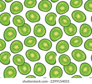 Kiwi seamless pattern. Fruit slice green background for design element. Cute wallpaper, fabric, texture, tile, textile. Kivi abstract drawing backdrop.