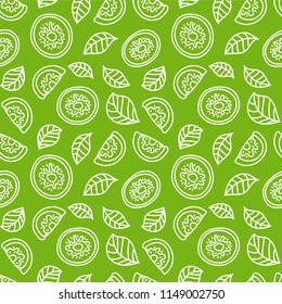Kiwi seamless pattern. Hand drawn fresh tropical fruit. Vector sketch background. Color doodle wallpaper. Green print