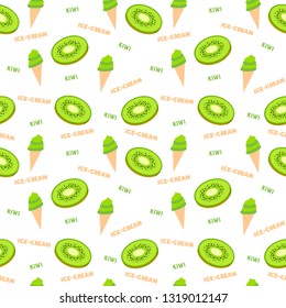 Kiwi seamless pattern with ice cream. Flat Ice Cream pattern. Vector illustration. 