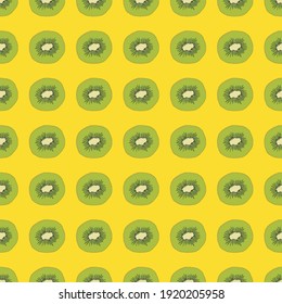 Kiwi seamless pattern on yellow background. Kiwi fruit.