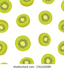 Kiwi seamless pattern. Sliced fruit pieces on white background. Fresh summer vector illustration.