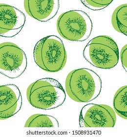 Kiwi seamless pattern. Sliced kiwi fruits. Original simple illustration. 