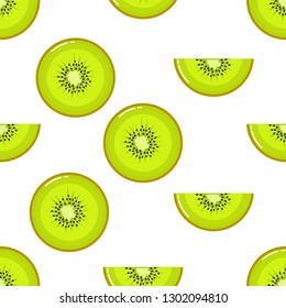 kiwi Seamless pattern and slices. fruit summer on white background. Elements for menu. Vector illustration.