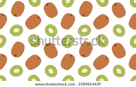 Kiwi seamless pattern. Tropical fruits background design. Collection of organic vitamins and healthy nutrition. Flat Vector illustration