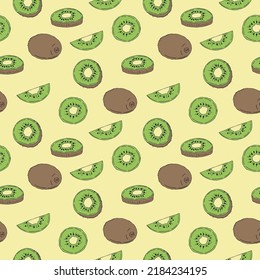 Kiwi seamless pattern vector illustration, hand drawing colored sketch