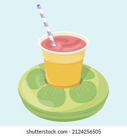 Icono de la Colchoneta Inflatable con forma de Kiwi con cóctel para fiestas en la piscina, vacaciones en la playa y vacaciones en el hotel. Ilustración del vector