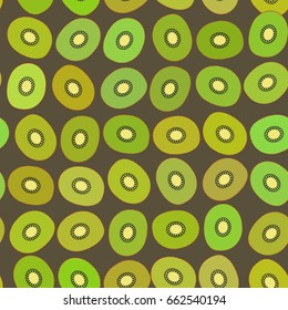 kiwi simple seamless pattern green slice fruit on Brown background. Vector