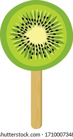 Kiwi slice ice cream on a wooden stick