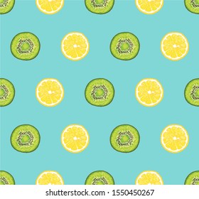 kiwi slice lemon slice vector seamless pattern