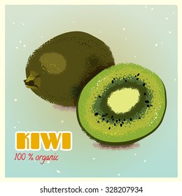 Kiwi and slice on vintage background.