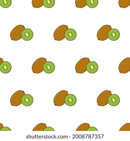 Kiwi Slice Seamless Pattern On A White Background. Kiwi Theme Vector Illustration