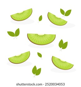 Kiwi en rodajas y hojas de kiwi