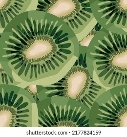 Kiwi cortó. Patrón sin foco de kiwi en verde. Impresión veraniega sobre textiles. Imagen vectorial de frutos.