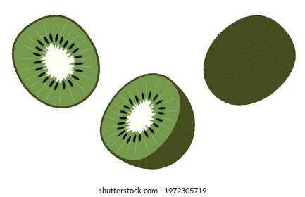 Kiwi, sliced and whole fruit Cute flat vector illustration in modern style. Isolated on white background.