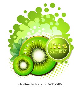 Kiwi slices with abstract background over white background