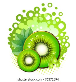 Kiwi slices with abstract background over white background