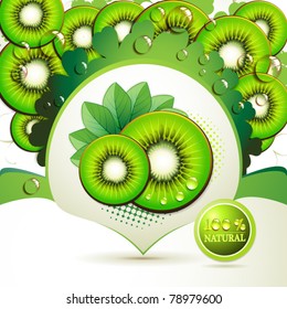 Kiwi slices with abstract background over white background