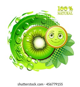 Kiwi slices with leafs and a smiley face
