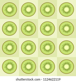 Kiwi slices seamless pattern. Cute green kiwi slices. Citrus fruit background. Summer bright colors, juicy fresh background, design elements. Tasty summer background. Vector color illustration.