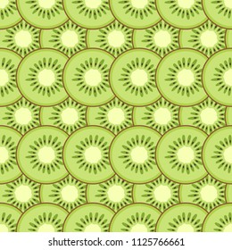 Kiwi slices seamless pattern. Cute green kiwi slices. Citrus fruit background. Summer bright colors, juicy fresh background, design elements. Tasty summer background. Vector color illustration.