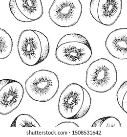 Kiwi slices seamless pattern. Cute green kiwi slices. Tasty summer background. 