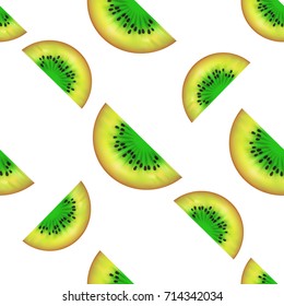 KIWI slices seamless pattern. Vector illustration of summer fruit isolated on white background. Can be used for printing on textile, pattern fills, textures or gift wrap and wallpapers