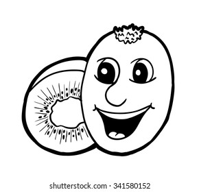 Kiwi with smile, vector illustration, coloring book