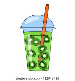 Kiwi smoothie in a glass. Vector hand drawn illustration. Making a healthy smoothie. 