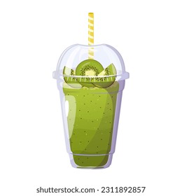 Kiwi smoothie. Summer refreshing drink with kiwi in plastic cup. Healthy food. Bar menu.