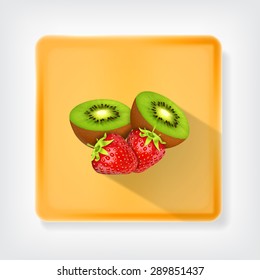 Kiwi and strawberry. Icon with long shadow. EPS10 vector