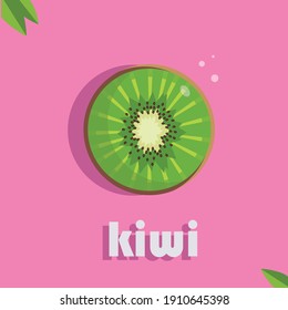 kiwi, stylized drawing of a half of a tropical fruit, bright vector graphics, pink background