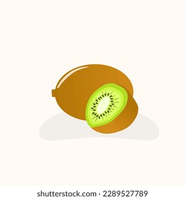 Kiwi. Summer fruits for healthy lifestyle. Kiwi, whole fruit and half. Vector illustration cartoon flat icon isolated on white.