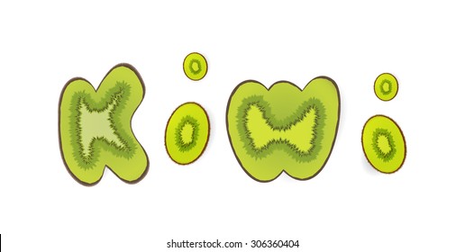 Kiwi text on white background, design letters, vector