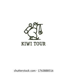 Kiwi tour and travel vintage logo design, holiday illustrations, summer symbols.