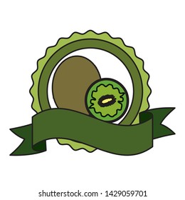 kiwi tropical fruits badge ribbon vector illustration