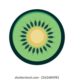 Kiwi vector icon, Kiwi slice icon design template vector, Cute fruit slice decoration vector art, flat logo vector slice of kiwi