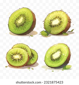 Kiwi vector illustration isolated. kiwi fruit with slices