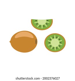 Kiwi vector isolated over white Background. Summer fruits for healthy lifestyle. Juicy exotic whole fruit, half and slice. Fresh organic food for healthy eating. Bright and colourful art.