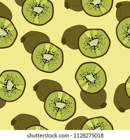 Kiwi Vector Repeat Seamless Pattrern. Great for fabric, packaging, wallpaper, invitations. Kiwi pattern. Summer pattern.