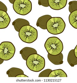 Kiwi Vector Repeat Seamless Pattrern. Great for fabric, packaging, wallpaper, invitations. Kiwi pattern. Summer pattern.