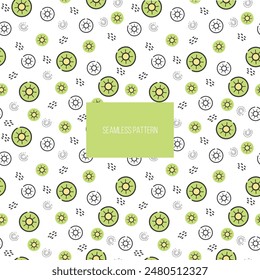 Kiwi vector seamless pattern. Fruits in a simple Scandinavian, cartoon, drawing style. Illustration in limited pastel tones ideal for printing on fabric, wrapping paper.