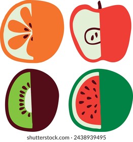 Kiwi, watermelon, orange and apple. Abstract image of fruit.
