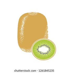 Kiwi whole and cut. Fresh fruits. Vector illustration.